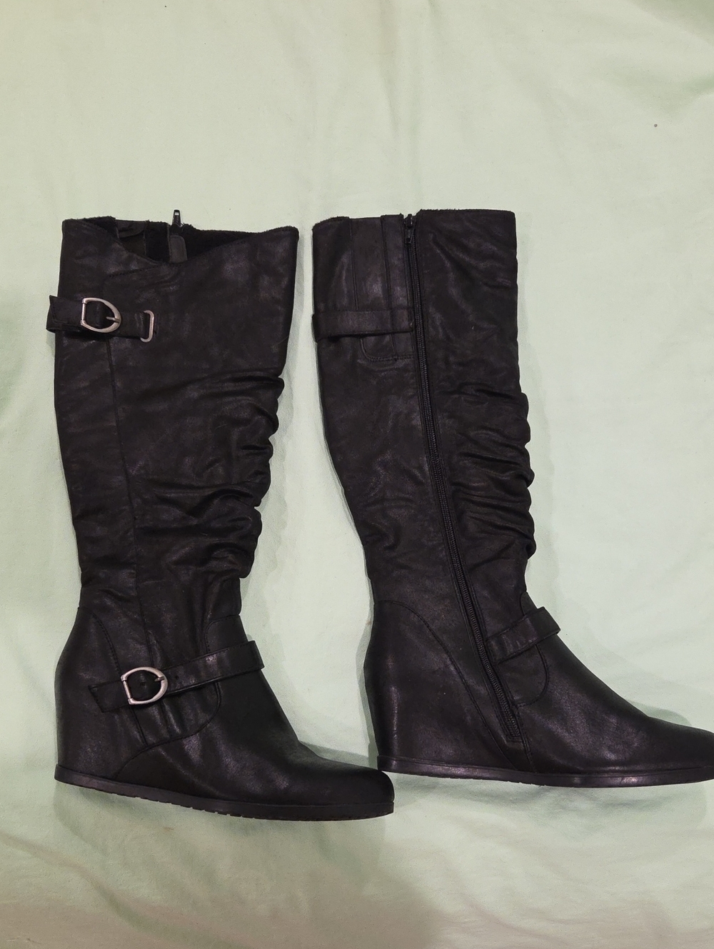 Black Women's Mid-Calf Wedge Boots